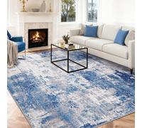 INOVADAY Washable Rugs Living Room 240x300 cm Modern Abstract Rug with Soft Low Pile Vacuum Friendly Non Slip Backing Minimalist Carpet for Lounge Bedroom Dining Room Home Office Blue/Grey