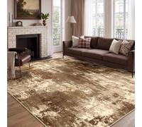 INOVADAY Washable Rugs Living Room 240x300 cm Modern Abstract Rug with Soft Low Pile Vacuum Friendly Non Slip Backing Minimalist Carpet for Lounge Bedroom Dining Room Home Office Brown/Tan
