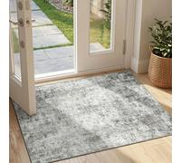 INOVADAY Washable Rugs Living Room 60x90 cm Modern Abstract Rug with Soft Low Pile Vacuum Friendly Non Slip Backing Minimalist Carpet for Lounge Bedroom Dining Room Home Office Grey/White