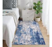 INOVADAY Washable Rugs Living Room 80x150 cm Modern Abstract Rug with Soft Low Pile Vacuum Friendly Non Slip Backing Minimalist Carpet for Lounge Bedroom Dining Room Home Office Blue/Grey