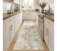 INOVADAY Washable Rugs Living Room 80x250 cm Modern Abstract Rug with Soft Low Pile Vacuum Friendly Non Slip Backing Minimalist Carpet for Lounge Bedroom Dining Room Home Office Brown/Grey