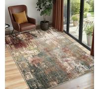 INOVADAY Washable Rugs Living Room 90x150 cm Modern Abstract Rug with Soft Low Pile Vacuum Friendly Non Slip Backing Minimalist Carpet for Lounge Bedroom Dining Room Home Office Red Brown