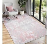 INOVADAY Washable Rugs Living Room 90x150 cm Modern Abstract Rug with Soft Low Pile Vacuum Friendly Non Slip Backing Minimalist Carpet for Lounge Bedroom Dining Room Home Office Pink Grey