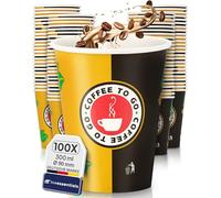 Inoverse Pack of 100 Paper Cups, Disposable Coffee to Go Cups, 12 oz - 300 ml, Coffee to Go Cups Cardboard, Diameter 90mm, Espresso Cups for Tea, Leak-Proof Drinkware for Hot & Cold Drinks
