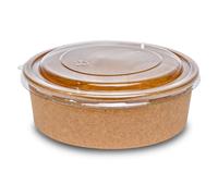 Inoverse Pack of 50 Kraft Salad Bowls with Lids 500 ml, Kraft Paper Salad Bowl, Disposable Bowls, Salad Cups, Cardboard Bowls for Salads, Snack, Soups, Cereal, Round Hard Paper Salad Box to Go, Brown