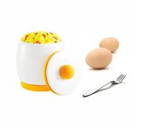 Inovey Microwave Egg Cooker, Portable Design With Lid, Instant Scrambled, Ceramic, White and Yellow, 645g, 12x12x16.5cm, Round