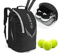 INOXTO 40L Tennis Bags for Women and Men Large Tennis Backpack Can Hold 2 Tennis Rackets, Waterproof and Breathable Pickleball Bag With Independent Shoe Storage for Tennis, Travel, Camping (Black)