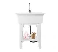 INPAITOO 31.5 Inch Tall Freestanding Plastic Laundry Sink, White Utility Sink Laundry Tub With Faucet, Outdoor Utility Laundry Wash Station Sink for Washing Room, Garage, Basement, Outdoor And Indoor