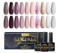 INPING Gel Nail Polish, 10 Colors Nude Pink Glitter French Manicure Nail Polish, Burgundy Red Maroon Light Pink Natural Nude Grey White UV Nail Varnish Beauty Set for Women Nail Art Salon