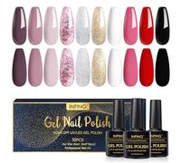 INPING Gel Nail Polish, 10 Colors Pink Black Red Gel Polish, Nude Pink Glitter Gold Silver White Shimmer Rose Pink Varnish Gel Soak Off UV/LED For DIY Nail Art Manicure Kit, Christmas Beauty Set