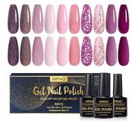 INPING Gel Nail Polish, 10 Colors Purple Plum Gel Polish, Cherry Dark Red Burgundy Nude Pink Autumn Winter Glitter Nail Varnish Soak Off UV LED for Christmas Halloween Nail Art Salon
