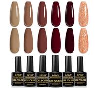 INPING Gel Nail Polish, 6 Colors Autumn Gel Polish, Dark Brown Khaki Chocolates Caramel Coffee Glitter Gold Fall Winter Nail Varnish Soak Off UV/LED for Halloween Christmas DIY Home Nail Art