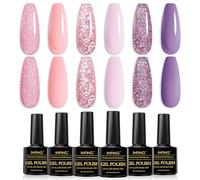 INPING Gel Nail Polish, 6 Colors Glitter Pink Purple UV Gel Polish Set, Pale Pink Baby Pink Nude Pink Sparky Diamond Nail Varnish Soak Off UV/LED for DIY Nail Art Salon, Valentine's Day