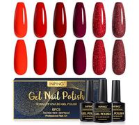 INPING Gel Nail Polish, 6 Colors Santa Red Gel Polish Shimmer Glitter Blood Burgundy Orange Maroon Red Collection Soak Off UV/LED for Women Nail Art Varnish, Christmas