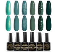 INPING Gel Nail Polish, Green 6 Colors UV LED Nail Varnish 8ML | Blue Green Gel Polish Metallic Peacock Green Darkcyan Dark Green Sparkle Glitter Nail Varnish Set for Nail Art Manicure Kit