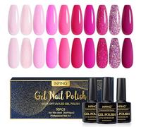 INPING Gel Nail Polish Pink, 10 Colors Neon Pink Rose Light Pink Peach Purple Pink Shimmer Glitter Nail Varnish Set Soak Off UV LED DIY Salon Manicure Set for Women, Long Lasting