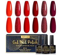 INPING Gel Nail Polish Set, Red Glitter 6 Colors UV LED Nail Varnish 8ML | Shimmer Glitter Blood Burgundy Orange Maroon Red Collection Long Lasting Gel Polish, for Home DIY & Salon Nail Art