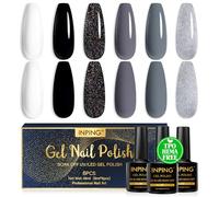INPING Gel Nail Polish Set, TPO-FREE HEMA-FREE, 6 Colors White Black Grey Glitter Gel Polish Soak-Off UV/LED Nail Polishes for Nail Art Salon DIY Home, 8 ML