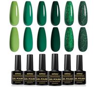 INPING Gel Nail Polishes, 6 Colors Dark Green Gel Polish Set, Matcha Green Sparkly Glitter Gel Polish Misty Forest Green Collection Required Soak Off UV LED DIY Nail Art Varnish, 8 ML