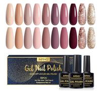 INPING Gel Polish Nude, 10 Colors UV Nail Polish Set, Natural Nude Bare Pink Apricot Beige Purple Brown Maroon Burgundy Red Glitter Gold Nail Varnish Soak Off UV/LED for French Manicure Nail Art