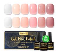 INPING Jelly Gel Nail Polish, TPO-Free HEMA-Free, 6 Colors Milky White Nude Sheer Pink Translucent Soak-Off UV/LED Gel Polish Gift for Girls Nail Art Varnish at Home, 8 ML