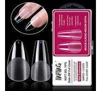 INPING Mix Gel Nail Tips, 240PCS Medium Almond + Coffin Clear Soft Gel Tips Half Full Cover Nail Extensions Break Resistant Pre-Buff False Press for Women Manicure Kit, 12 SIZES