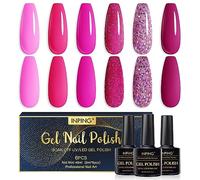 INPING Pink Gel Nail Polish, 6 Colors UV Gel Polish Set, Hot Pink Purple Rose Neon Pink Bright Red Sparkly Glitter Peach Nail Varnish Kit Soak Off UV LED for Nail Art Salon DIY Home, Long Lasting