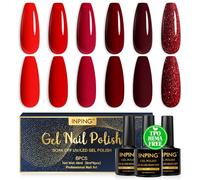 INPING Red Gel Nail Polish, TPO-FREE HEMA-FREE, 6 Colors Burgundy Glitter Dark Red Classic Popular Soak-Off UV/LED Gel Nail Polishes Set for Women Nail Art Varnish at Home, 8 ML