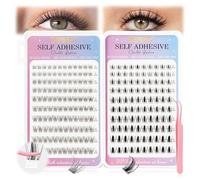 INPING Self Adhesive Eyelashes, 2 Styles Natural Pre Glued Cluster Lashes | 220PCS, Clear Band, Fairy Lashes, Manga Lashes, No Glue Needed, Tweezers for Eyelash Extensions, Daily Easy Use, 8-16mm