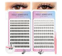 INPING Self Adhesive Eyelashes, 2 Styles Pre Glued Cluster Lashes, 8-16mm | 230PCS, C-Curl, Fluffy Lashes, Wispy Lashes, Eyelash Clusters No Glue Needed, Tweezers for Eyelash Extensions, Daily Easy Use