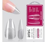 INPING Soft Gel Full Cover Nail Tips, 240PCS Medium Almond Clear Pre-Buff Break Resistant Acrylic False Half Full Cover Nail Tips Extensions for Women Home DIY Manicure Nail Salons, 12 SIZES