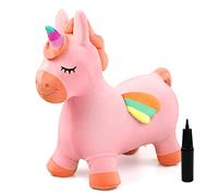 INPODAK Bouncy Animal Hopper Pink Unicorn Hoppers for Kids Ride On Toys | Inflatable Bouncing Horse with Pump Removable Cover Animals Space Hoppers for Kids Age 1-6 Indoor Outdoor Jumping Toys