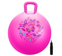 INPODAK Pink Space Hopper,18Inch Hopper Ball for Kids,Bouncy Ball with Hand Pump,Jumping Balls for Kids age 3-8 Years,Indoor Outdoor Hopping Balls,Hopping Toys for Children (Pink Butterfly)