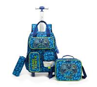 Inprof Boys and Girls Rolling Backpack for Kids, Travel Large Rolling Backpack with Lunch Bag Set for Teens Elementary, 02 Game, 20 liters, 16.5" x 11.8" x 6"