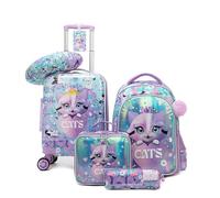 Inprof Kid’s Luggage Set 5 Piece Suitcase Set 16’’ Hardside Luggage with Spinner Wheels Girls Carry on Toddler Travel Rolling Suitcase Carry on Luggage Airline Approved, 05 Purple Cat, 16 inch