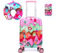 Inprof Kid's Luggage Set 2 Piece Suitcase Set Hardside Luggage with Spinner Wheels Boys Carry on Toddler Travel Rolling Suitcase with Hard Shell Airline Approved, Pink 01, 16 inch, Luggage Sets