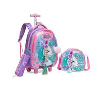 Inprof Rolling Backpack Kids Boys Backpacks with Wheels for Girls Toddler School Back Pack Bookbag with Lunch Box Preschool, Colorful Unicorn