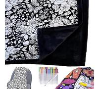 INPUS DIY Coloring Blanket, Coloring Blankets for Adults, Color Your Own Blankets, Creative Personalized Drawing Art Project, Soft Cozy Fleece Drawing Throw Bedroom Decor including colored pencils