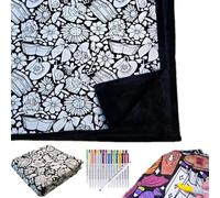 INPUS DIY Coloring Blanket, Coloring Blankets for Adults, Color Your Own Blankets, Creative Personalized Drawing Art Project, Soft Cozy Fleece Drawing Throw Bedroom Decor including colored pencils