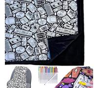 INPUS DIY Coloring Blanket, Coloring Blankets for Adults, Color Your Own Blankets, Creative Personalized Drawing Art Project, Soft Cozy Fleece Drawing Throw Bedroom Decor including colored pencils