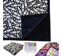 INPUS DIY Coloring Blanket, Coloring Blankets for Adults, Color Your Own Blankets, Creative Personalized Drawing Art Project, Soft Cozy Fleece Drawing Throw Bedroom Decor including colored pencils