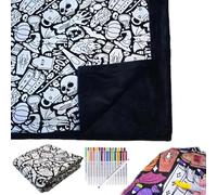 INPUS DIY Coloring Blanket, Coloring Blankets for Adults, Color Your Own Blankets, Creative Personalized Drawing Art Project, Soft Cozy Fleece Drawing Throw Bedroom Decor including colored pencils