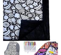 INPUS DIY Coloring Blanket, Coloring Blankets for Adults, Color Your Own Blankets, Creative Personalized Drawing Art Project, Soft Cozy Fleece Drawing Throw Bedroom Decor including colored pencils