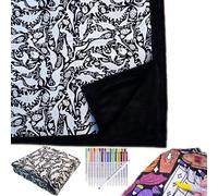 INPUS DIY Coloring Blanket, Coloring Blankets for Adults, Color Your Own Blankets, Creative Personalized Drawing Art Project, Soft Cozy Fleece Drawing Throw Bedroom Decor including colored pencils