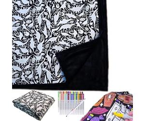 INPUS DIY Coloring Blanket, Coloring Blankets for Adults, Color Your Own Blankets, Creative Personalized Drawing Art Project, Soft Cozy Fleece Drawing Throw Bedroom Decor including colored pencils