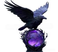 INPUS Raven's Moonlight Gothic LED Lamp - 3D Raven-Shaped Glowing Ball, Soft Violet Light Sculpture Lantern, Fantasy Spooky Home Decor & Unique Gift for Gothic Collectors, Halloween Enthusiasts (A)