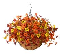 INQCMY Artificial Fake Fall Hanging Flowers Plants with Basket for Outdoor Decoration,Faux Silk Flower in Planter UV Resistant Realistic for Outside Autumn Porch Home Patio Yard Balcony Garden Decor