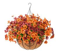 INQCMY Artificial Fake Fall Hanging Plants Flowers Basket for Outdoor Outside Decoration,Faux Silk Daisy in Planter UV Resistant Look Real for Autumn Home Porch Balcony Patio Yard Decor(Orange Brown)