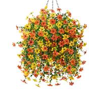 INQCMY Artificial Fake Hanging Flowers Plants Baskets for Outdoor Fall Decoration,Faux Silk Flower in Planter UV Resistant Look Real for Home Outside Porch Garden Yard Patio Decor