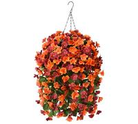 INQCMY Artificial Fake Hanging Plants Flowers Basket for Fall Autumn Outdoor Decoration,Faux Silk Begonia in Planter UV Resistant Realistic for Outside Home Porch Patio Balcony Yard Decor